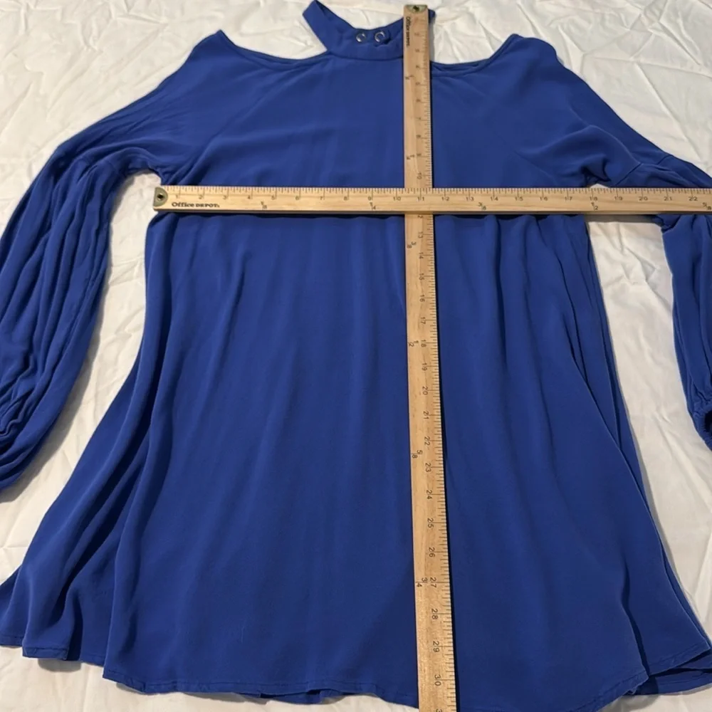 Free People Drift Away Cold Shoulder Long Sleeve Dress Blue Size S -Keyhole Back - Picture 5 of 8